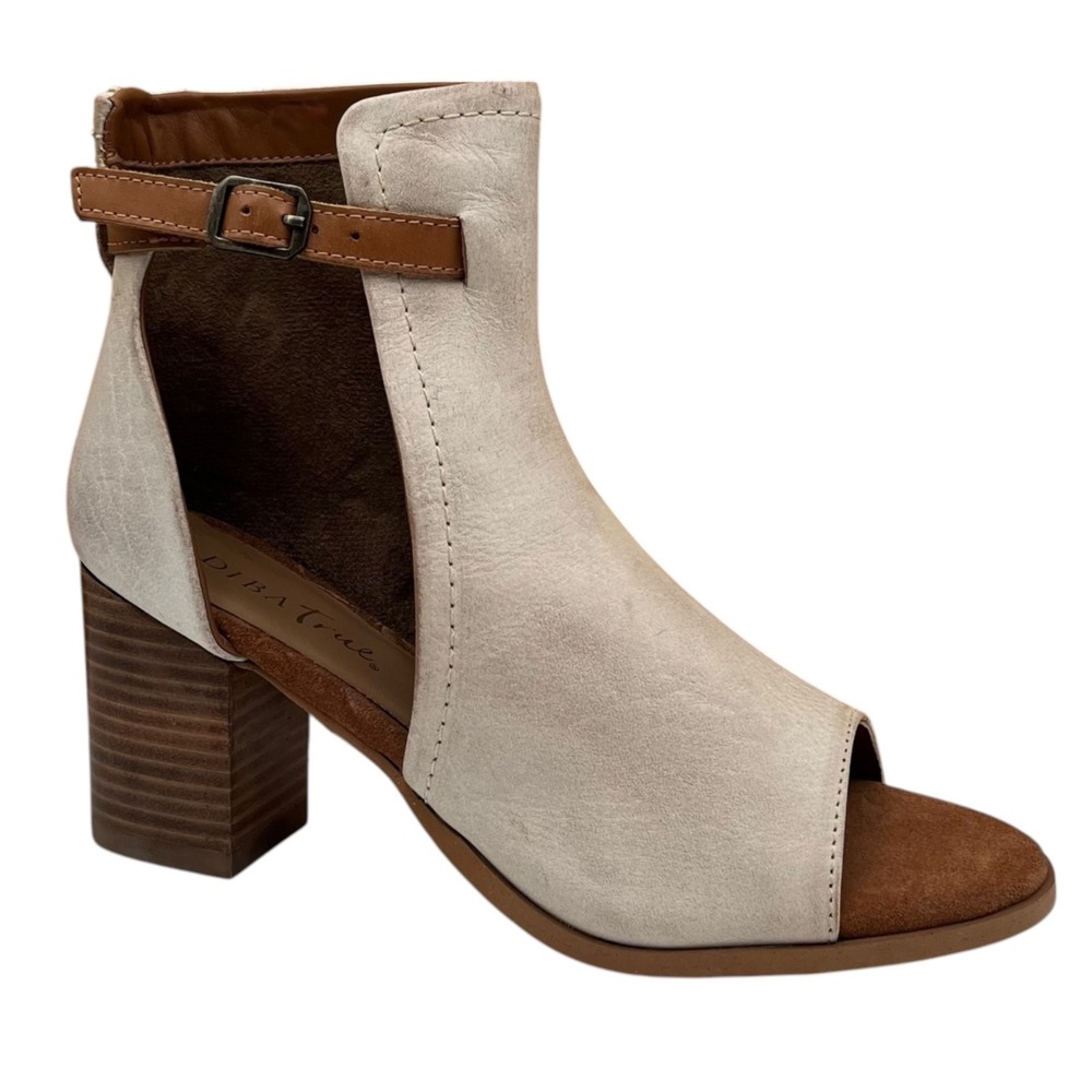 Diba True Women's Ankle Leather Peep Toe Sandals Size 9 Beige Brown Block Heel
